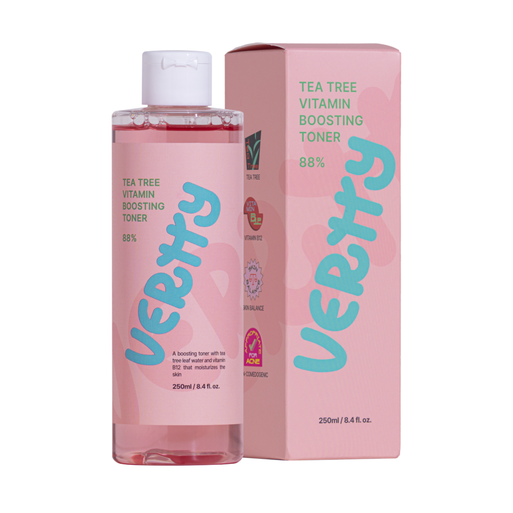 Vertty Tea Tree Vitamin Boosting Coral Toner 8.4 fl. oz (250ml) | Hydrating, Brightening, Redness Relief Facial Toner with Vitamin B12